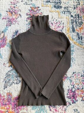 SHEIN Ribbed Turtleneck Sweater - Dark Brown